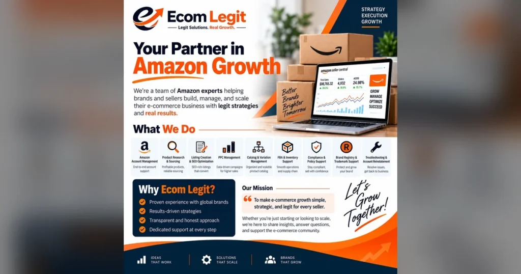 EcomLegit Amazon agency services: account management, PPC, listing SEO and catalog management.